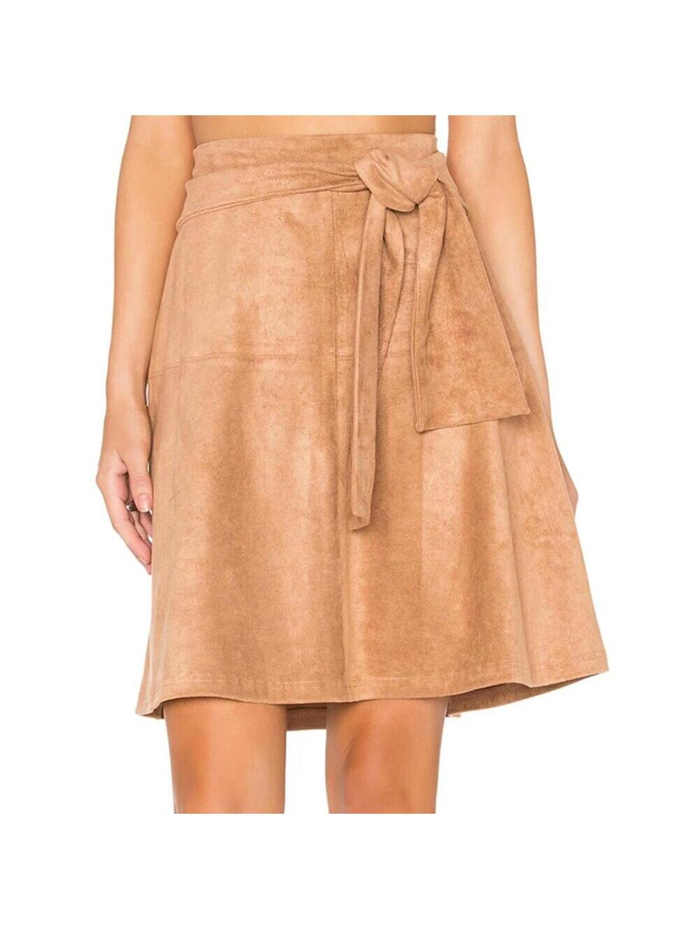 Revolve State of Being Camel Faux Suede Eliza A-Line Skirt Size S